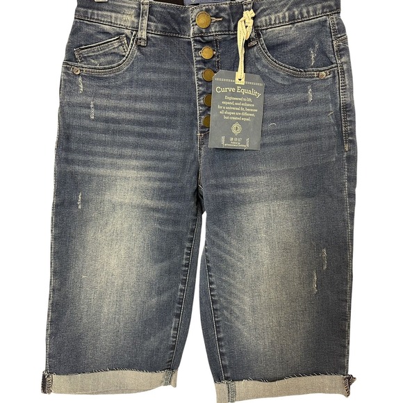 Democracy Womens Ab Solution Mid Blue Vintage High Rise  Bermuda Jean Short SZ 2 - Picture 9 of 16